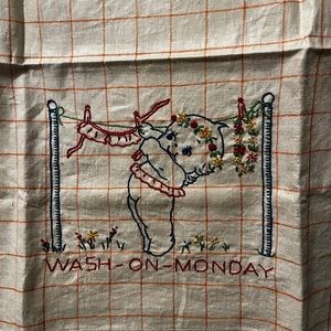 SET OF 7 💛 1960s VINTAGE ANTIQUE‼️ hand-embroidered tea towels